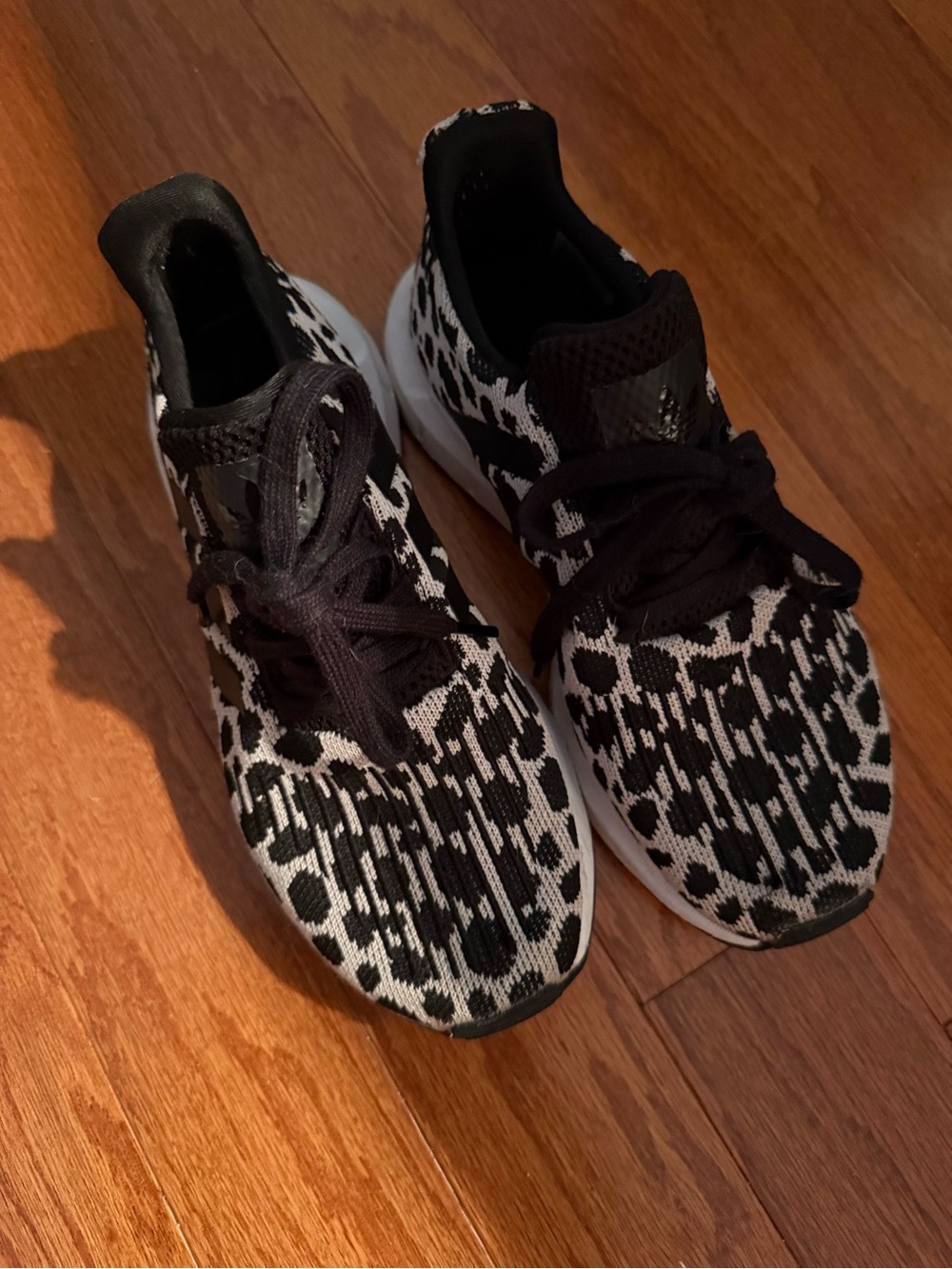 adidas Women's Black and White Leopard Print Athletic Shoes